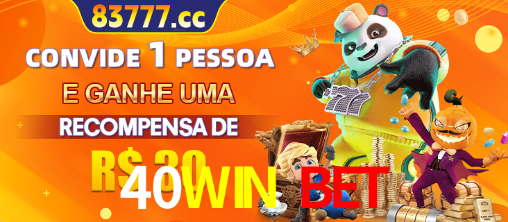 Banner institucional da 40WIN BET sobre parceria de marcas e criação de uma marca de excelência, apresentando os mascotes de jogos populares como o Fortune Tiger.