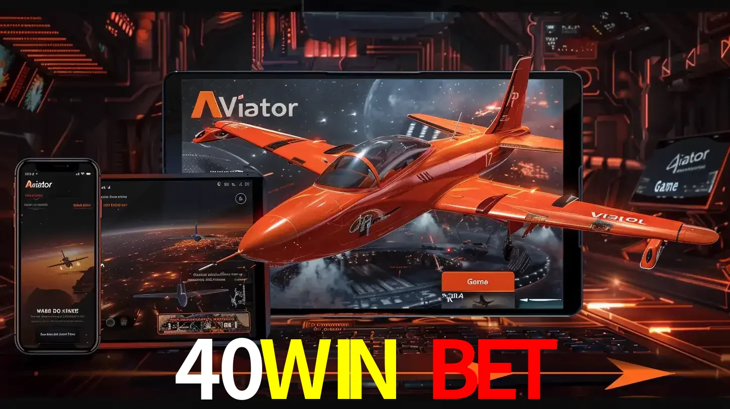 Apresentação tecnológica do jogo Aviator com um avião saindo da tela de um tablet, demonstrando a experiência imersiva em múltiplos dispositivos no 40WIN BET.