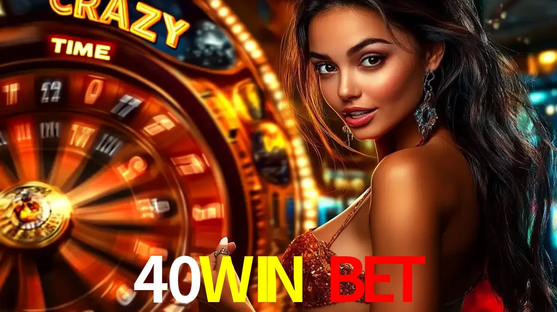 Mulher ao lado da roda de prêmios do jogo de cassino ao vivo Crazy Time, um dos shows de jogos mais emocionantes oferecidos pela plataforma de apostas 40WIN BET.