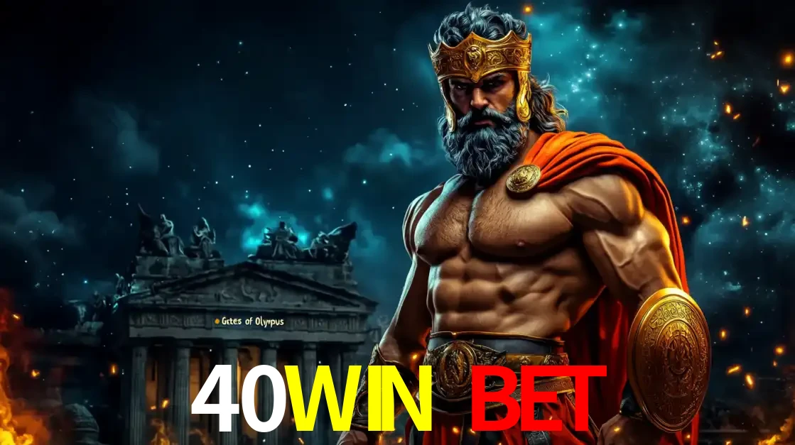 O poderoso Zeus do jogo de slot Gates of Olympus em frente ao seu templo, pronto para lançar multiplicadores divinos e prêmios épicos no cassino online 40WIN BET.