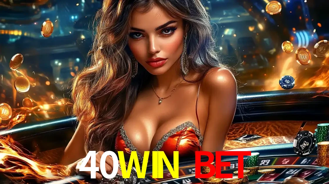 Mulher glamourosa em uma mesa de roleta com um fundo de chamas e moedas voadoras, pronta para fazer sua aposta e ganhar grandes prêmios no cassino ao vivo 40WIN BET.